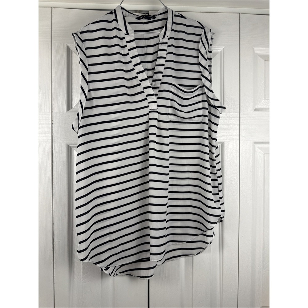ZAC & RACHEL Women's XL Sleeveless V-Neck Blouse BLACK/WHITE STRIPE